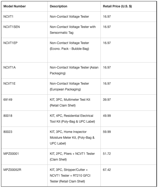 NonContact Voltage Testers Recalled by Klein Tools Due to